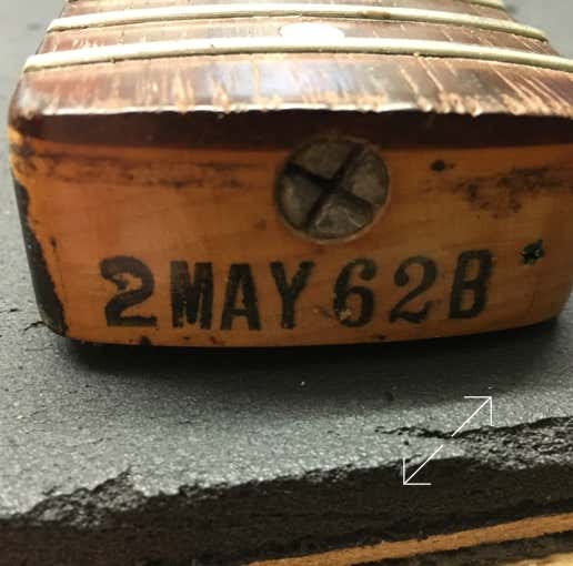 Der Halsstempel einers Stratocaster Hals von Mai 1962